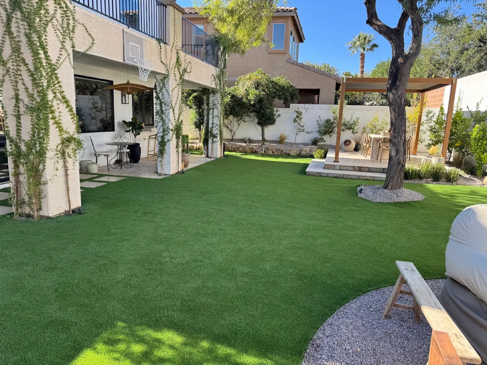Luxury two-story home with pristine artificial turf